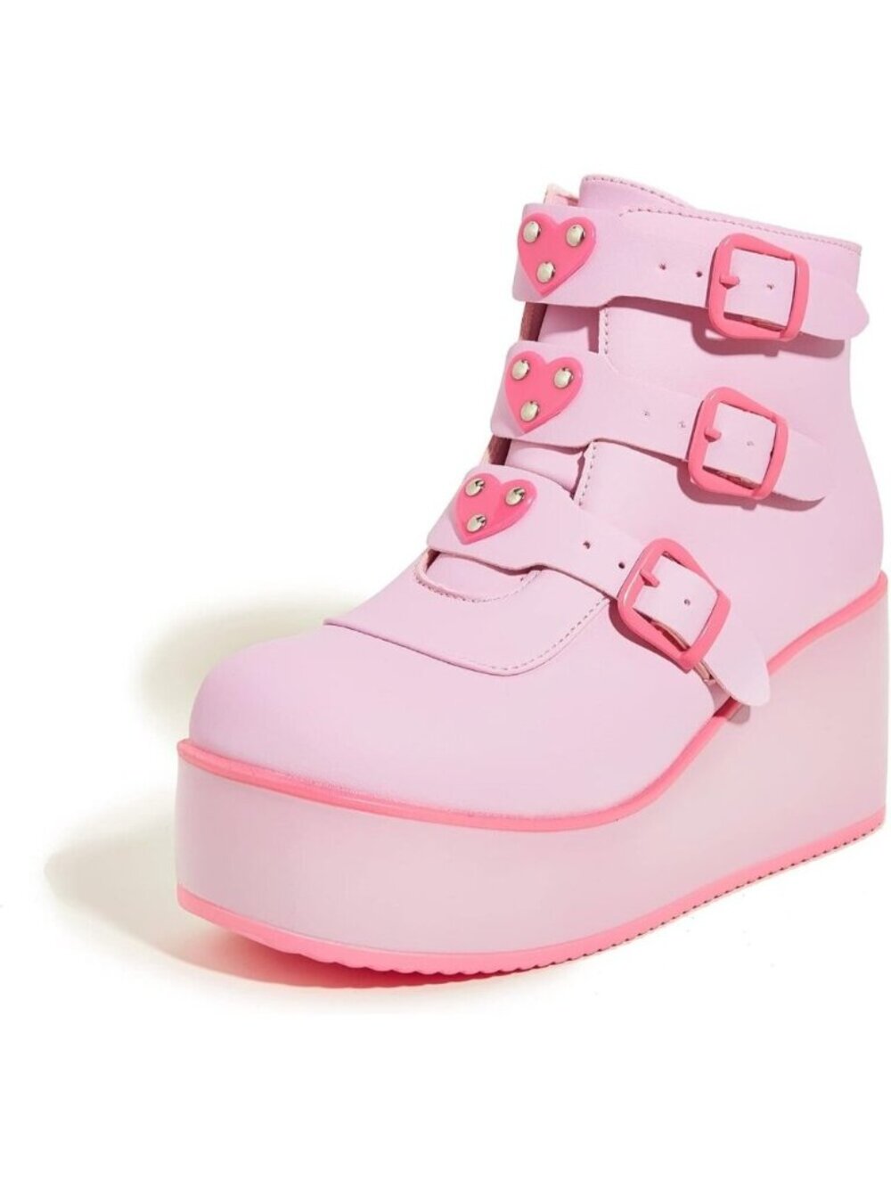 Fuchsia Chunky Platform Ankle Boots Women PU Goth Wedge Heel Rave Booties Zip